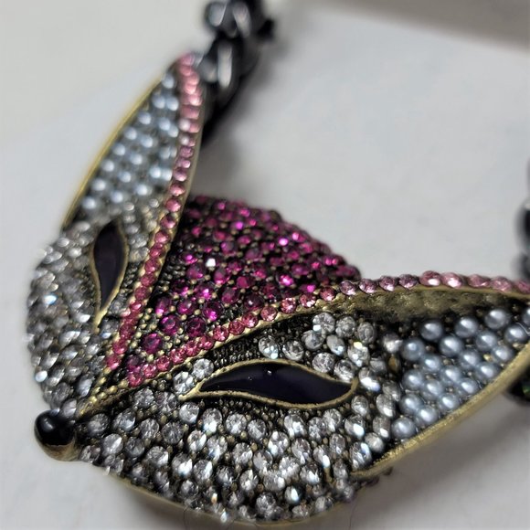 Betsey Johnson Rhinestone Fox Necklace  Pink Silver bronze - Picture 2 of 8